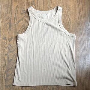 GAP WOMENS HIGH NECK RIBBED BEIGE/STONE TANK TOP